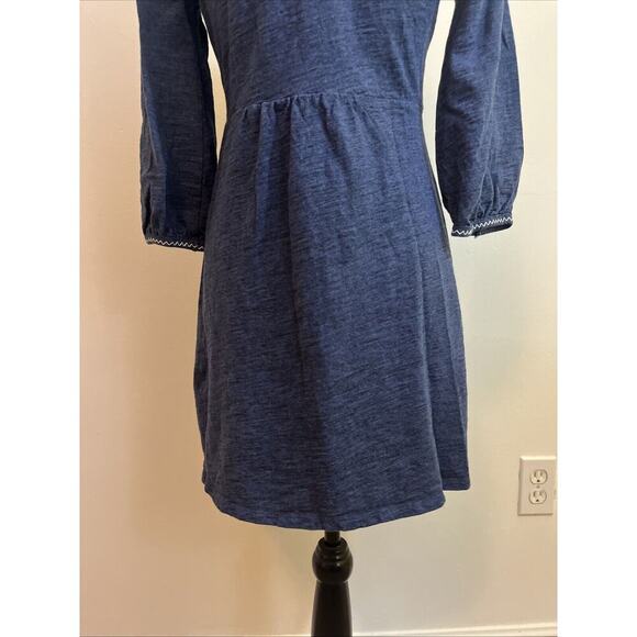 Boden Dress Size 4 Blue Cotton Pockets Pom Pom Accent Long Sleeve - Picture 9 of 11